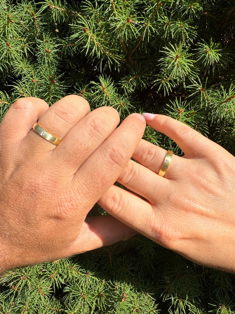 MOISSANITE Solitaire Matte Wedding Band Ring - 14k Gold Vermeil 925 Silver