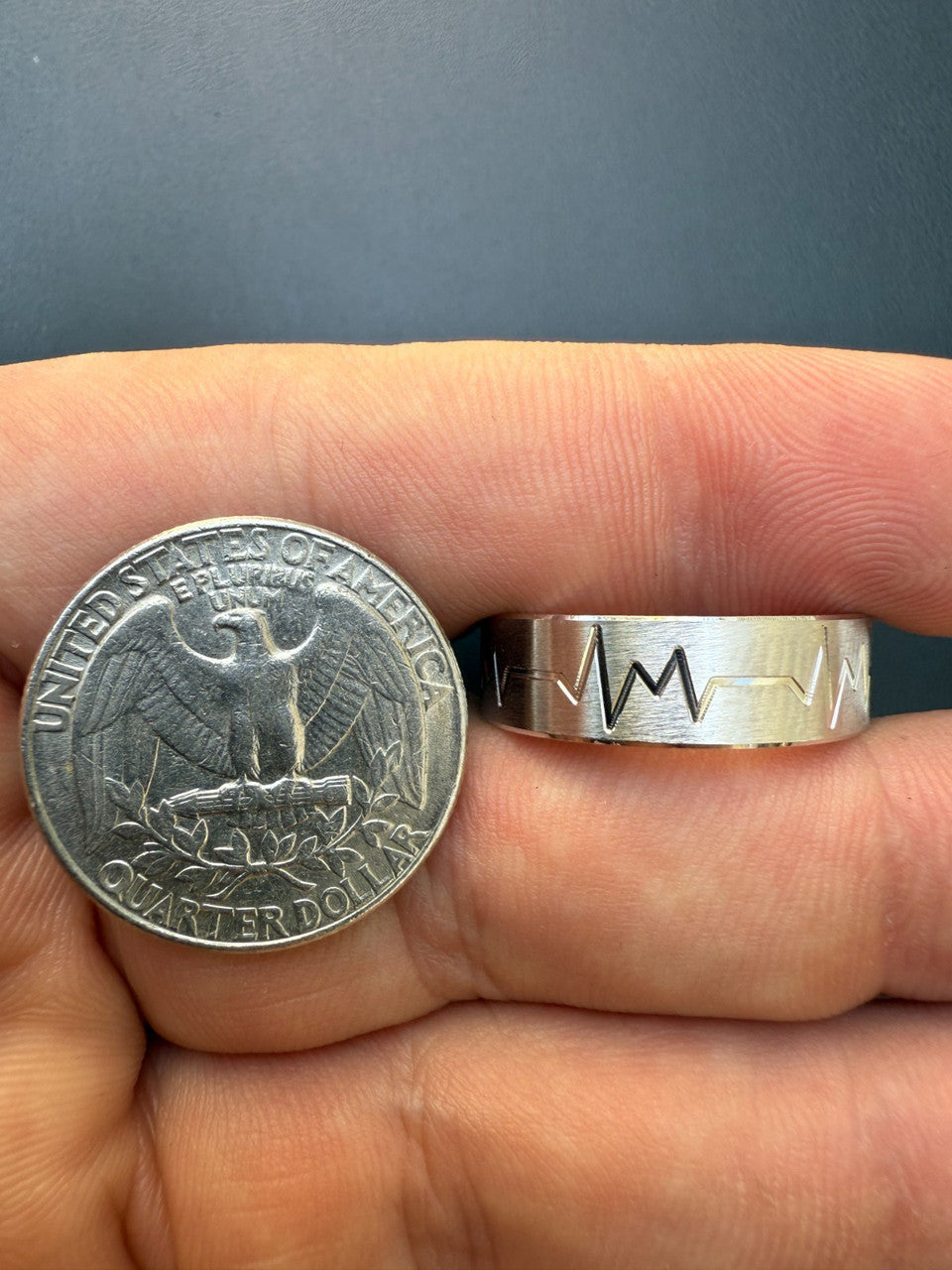 Heartbeat Pulse Wedding Band Ring - 925 Silver - Plain