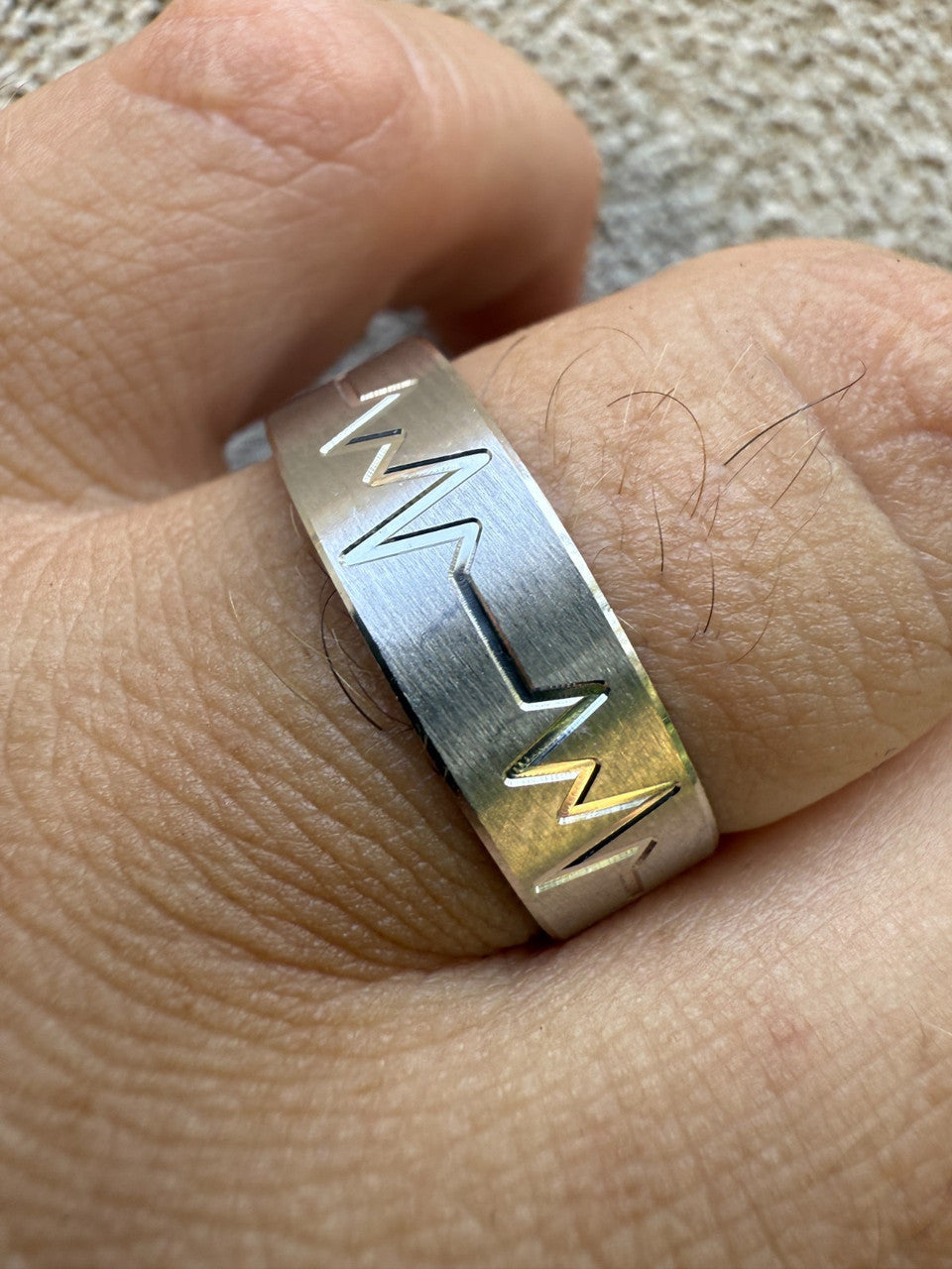 Heartbeat Pulse Wedding Band Ring - 925 Silver - Plain