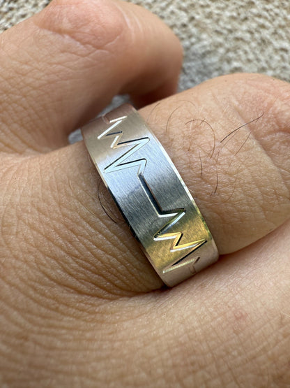 Heartbeat Pulse Wedding Band Ring - 925 Silver - Plain