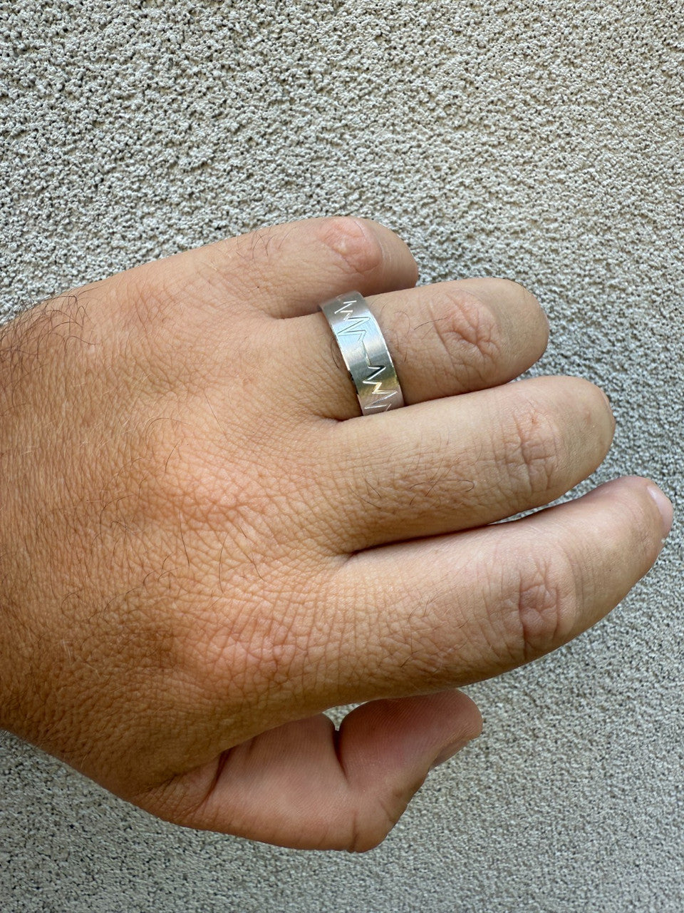 Heartbeat Pulse Wedding Band Ring - 925 Silver - Plain