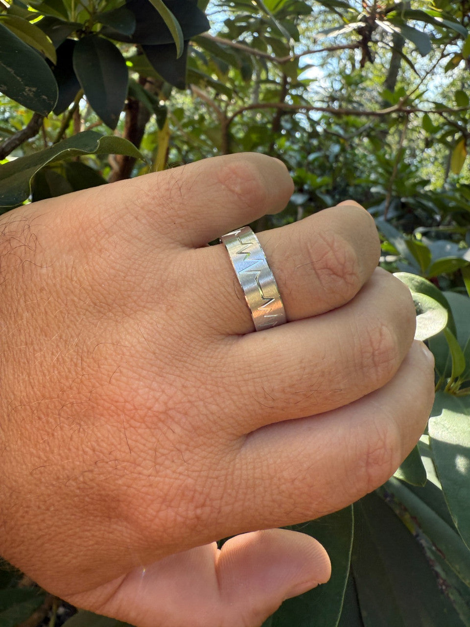 Heartbeat Pulse Wedding Band Ring - 925 Silver - Plain