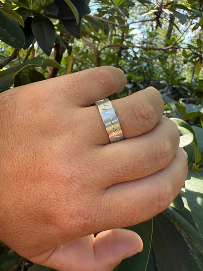 Heartbeat Pulse Wedding Band Ring - 925 Silver - Plain