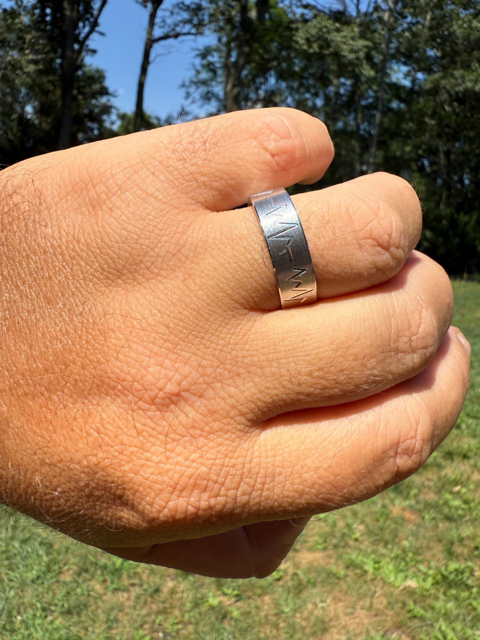 Heartbeat Pulse Wedding Band Ring - 925 Silver - Plain