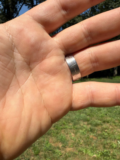 Heartbeat Pulse Wedding Band Ring - 925 Silver - Plain