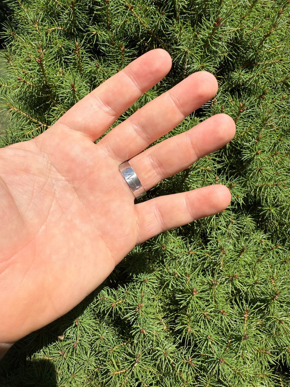 Heartbeat Pulse Wedding Band Ring - 925 Silver - Plain