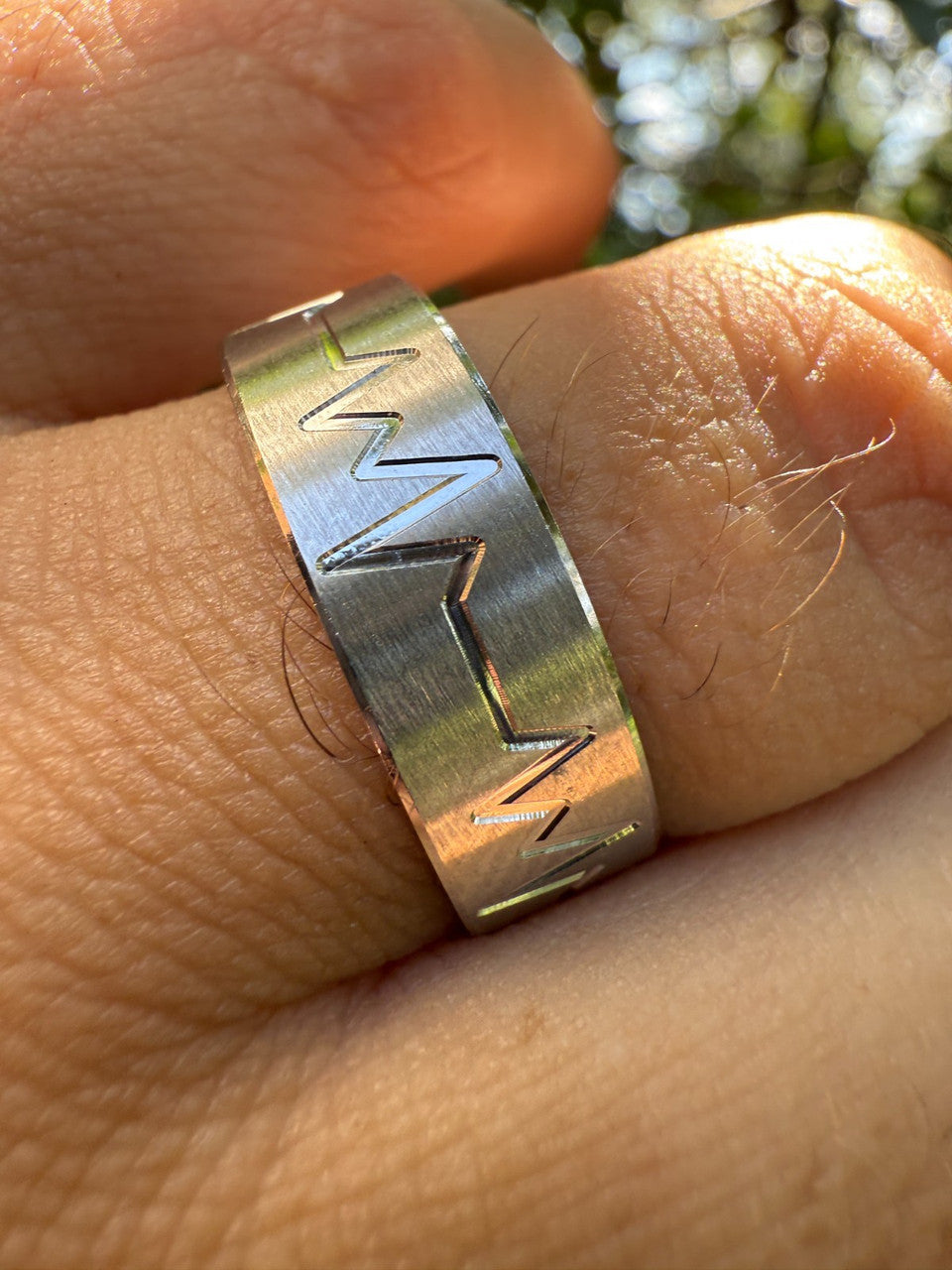 Heartbeat Pulse Wedding Band Ring - 925 Silver - Plain