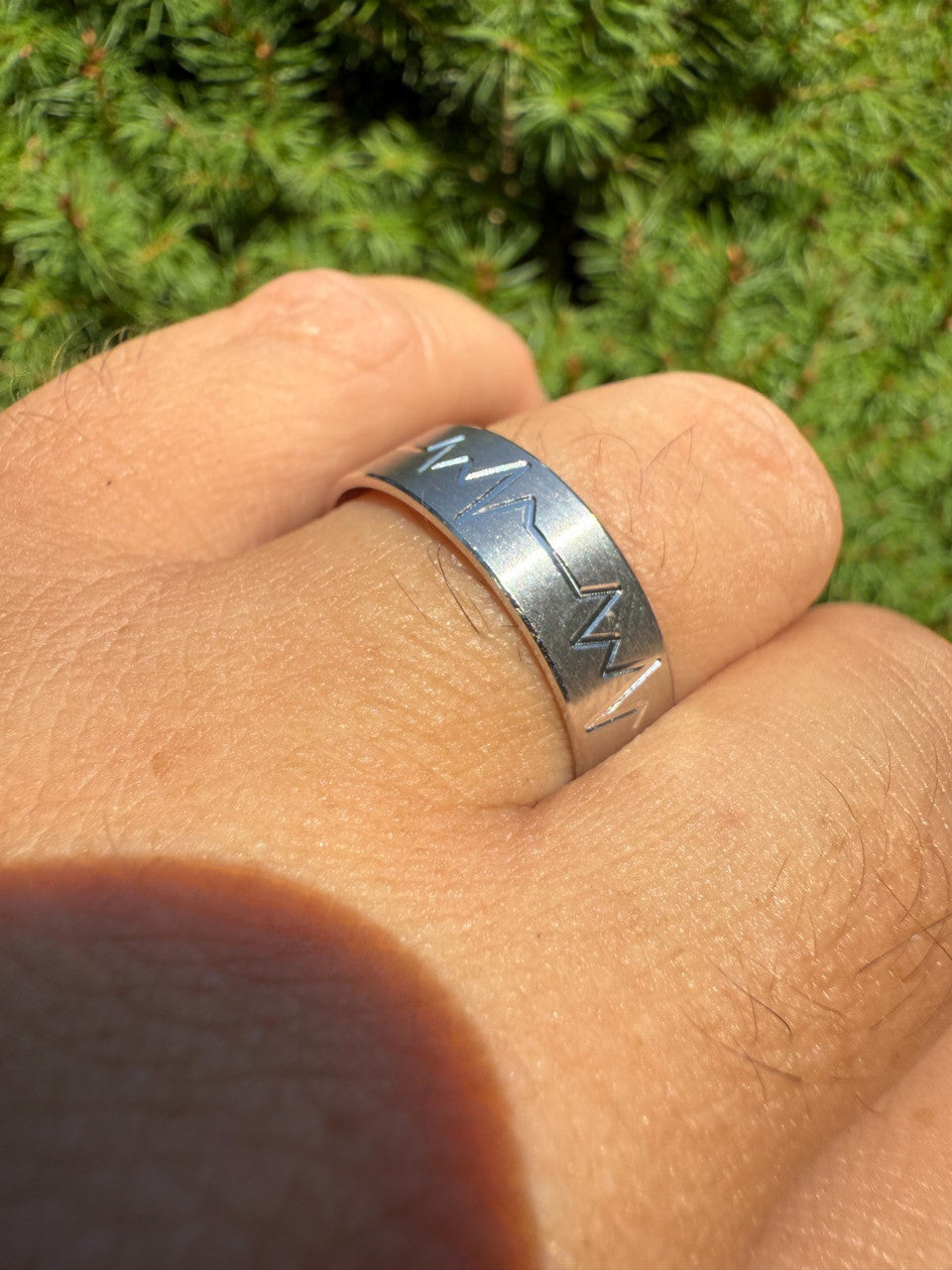 Heartbeat Pulse Wedding Band Ring - 925 Silver - Plain