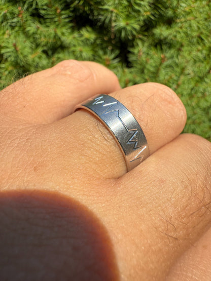 Heartbeat Pulse Wedding Band Ring - 925 Silver - Plain