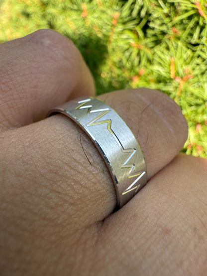 Heartbeat Pulse Wedding Band Ring - 925 Silver - Plain