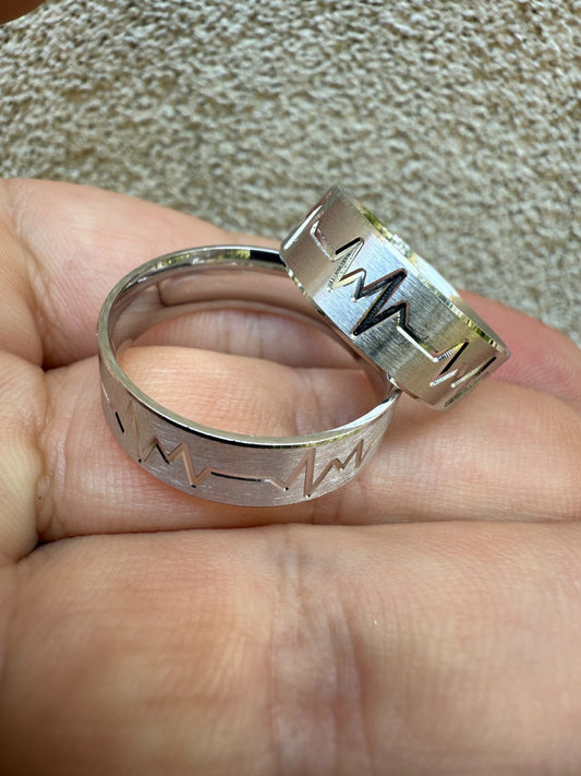 Heartbeat Pulse Wedding Band Ring - 925 Silver - Plain