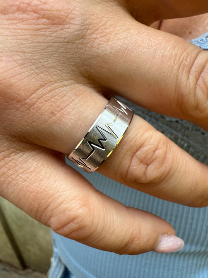 Heartbeat Pulse Wedding Band Ring - 925 Silver - Plain