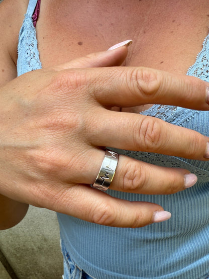 Heartbeat Pulse Wedding Band Ring - 925 Silver - Plain