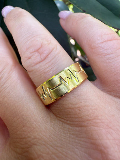 Heartbeat Pulse Wedding Band Ring - 14k Gold Vermeil 925 Silver - Plain