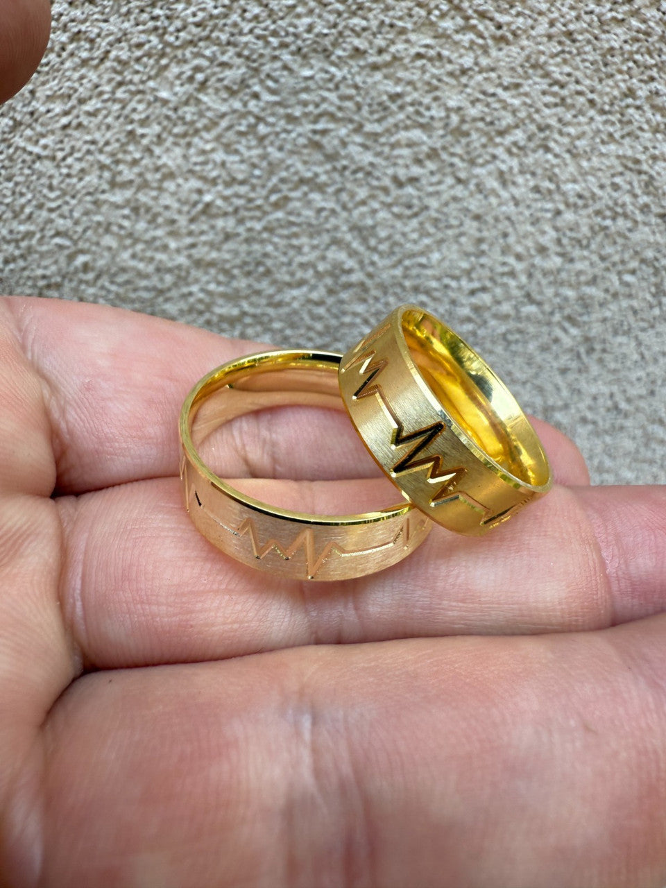 Heartbeat Pulse Wedding Band Ring - 14k Gold Vermeil 925 Silver - Plain