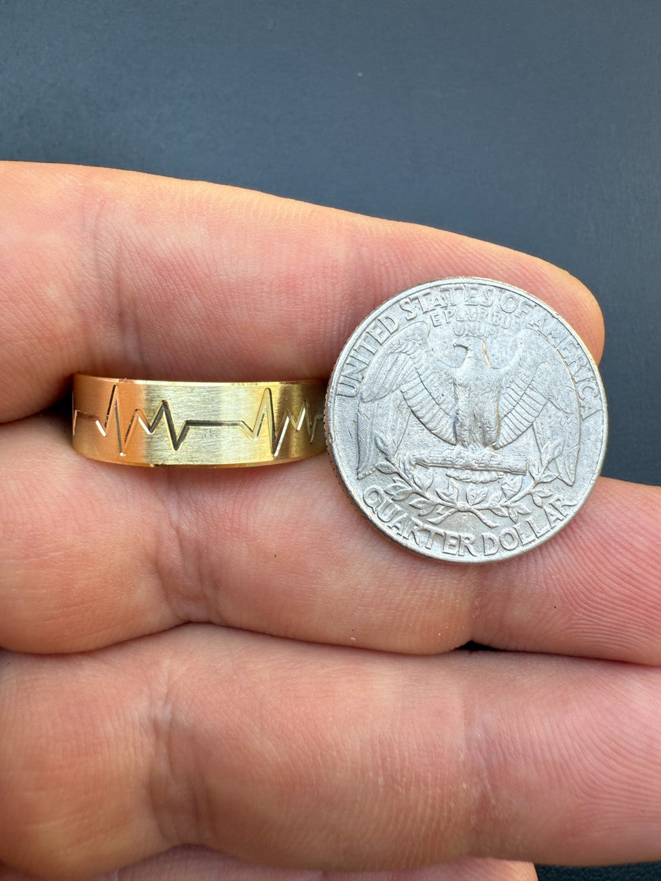 Heartbeat Pulse Wedding Band Ring - 14k Gold Vermeil 925 Silver - Plain