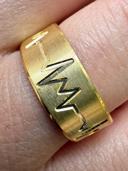 Heartbeat Pulse Wedding Band Ring - 14k Gold Vermeil 925 Silver - Plain