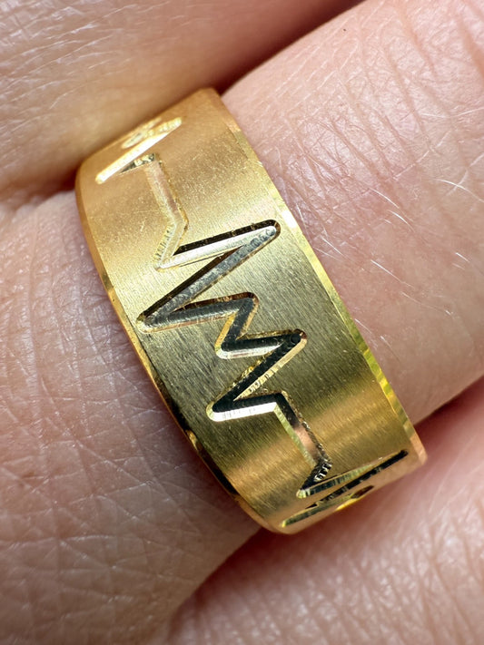 Heartbeat Pulse Wedding Band Ring - 14k Gold Vermeil 925 Silver - Plain