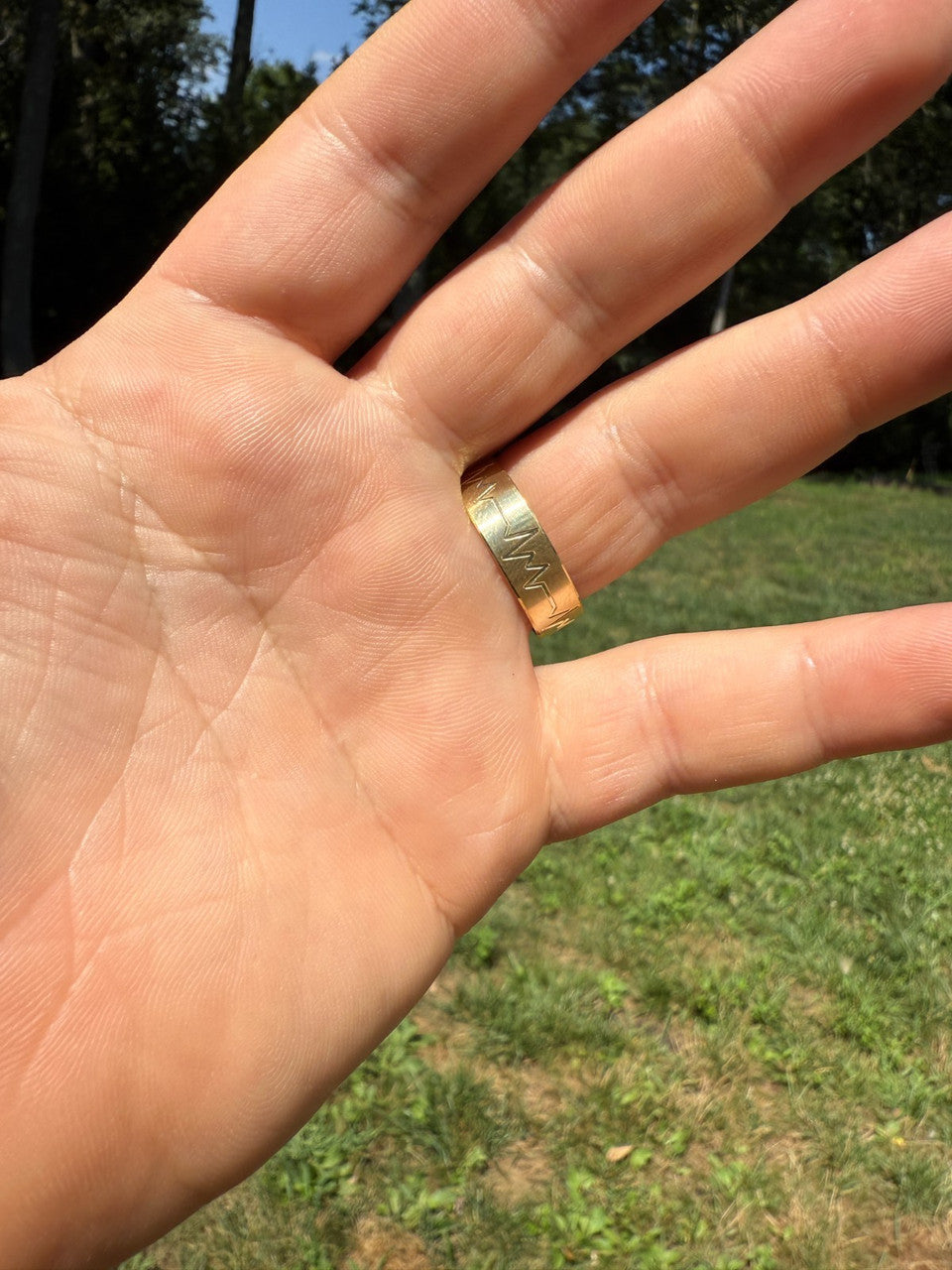 Heartbeat Pulse Wedding Band Ring - 14k Gold Vermeil 925 Silver - Plain