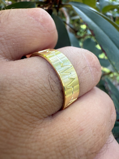 Heartbeat Pulse Wedding Band Ring - 14k Gold Vermeil 925 Silver - Plain