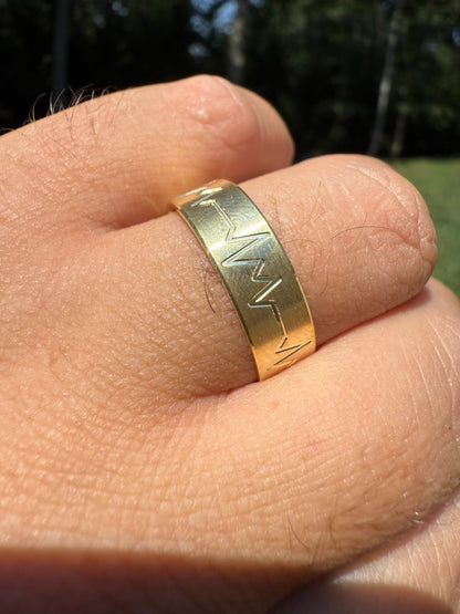 Heartbeat Pulse Wedding Band Ring - 14k Gold Vermeil 925 Silver - Plain