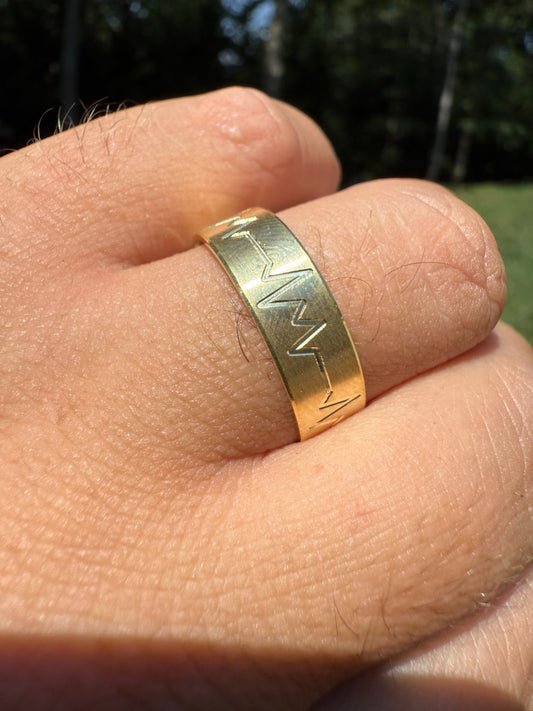 Heartbeat Pulse Wedding Band Ring - 14k Gold Vermeil 925 Silver - Plain