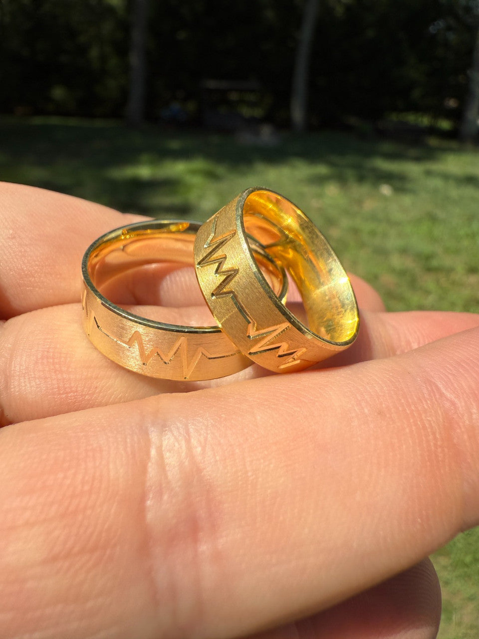 Heartbeat Pulse Wedding Band Ring - 14k Gold Vermeil 925 Silver - Plain