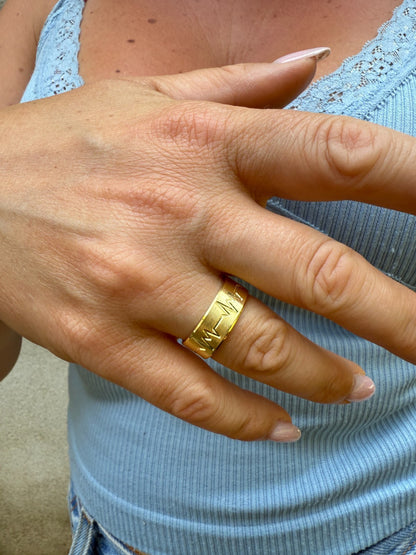 Heartbeat Pulse Wedding Band Ring - 14k Gold Vermeil 925 Silver - Plain