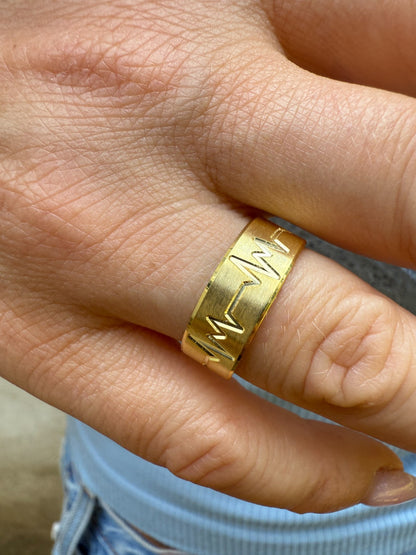 Heartbeat Pulse Wedding Band Ring - 14k Gold Vermeil 925 Silver - Plain