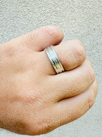 Scraped Brushed Wedding Band Ring - 925 Silver - Plain