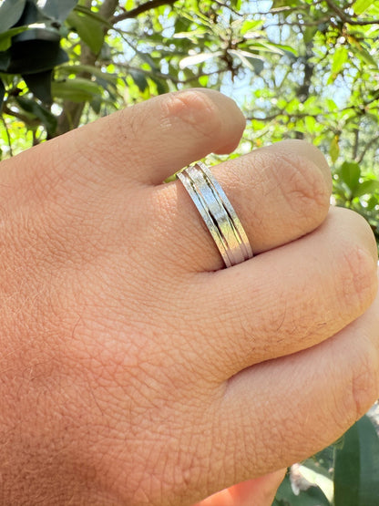 Scraped Brushed Wedding Band Ring - 925 Silver - Plain