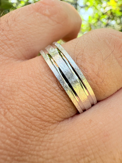 Scraped Brushed Wedding Band Ring - 925 Silver - Plain