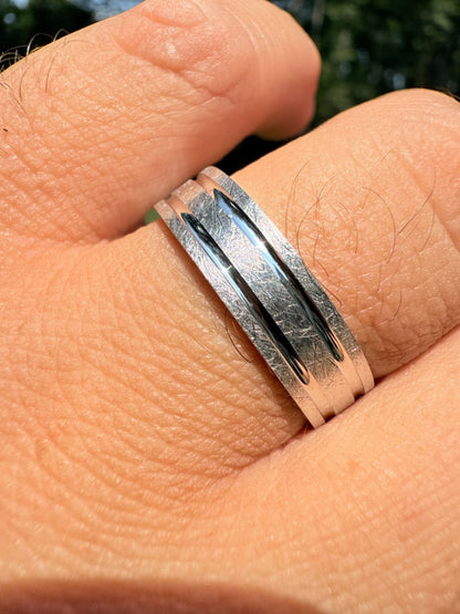 Scraped Brushed Wedding Band Ring - 925 Silver - Plain