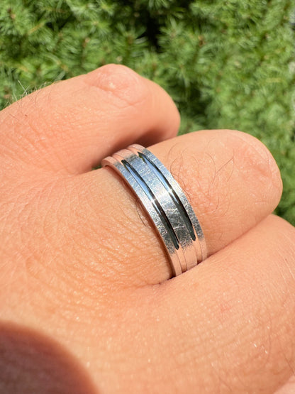 Scraped Brushed Wedding Band Ring - 925 Silver - Plain