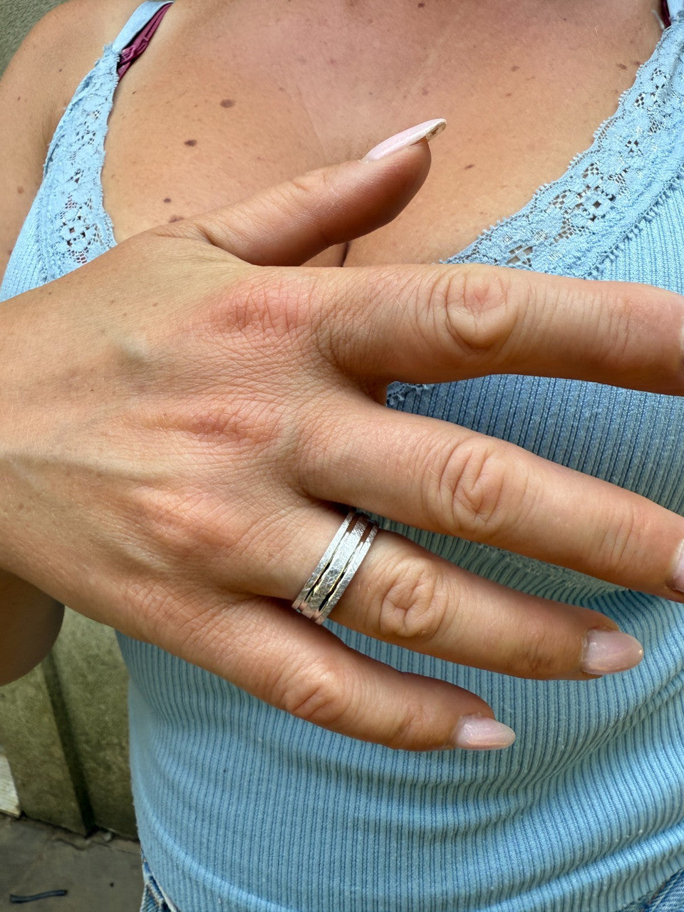 Scraped Brushed Wedding Band Ring - 925 Silver - Plain