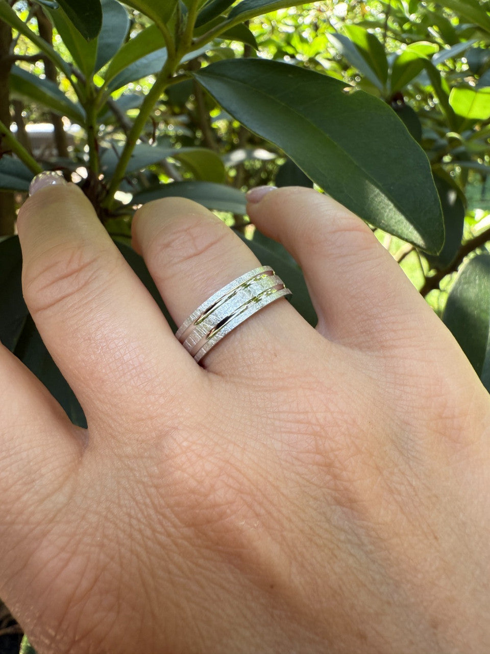 Scraped Brushed Wedding Band Ring - 925 Silver - Plain