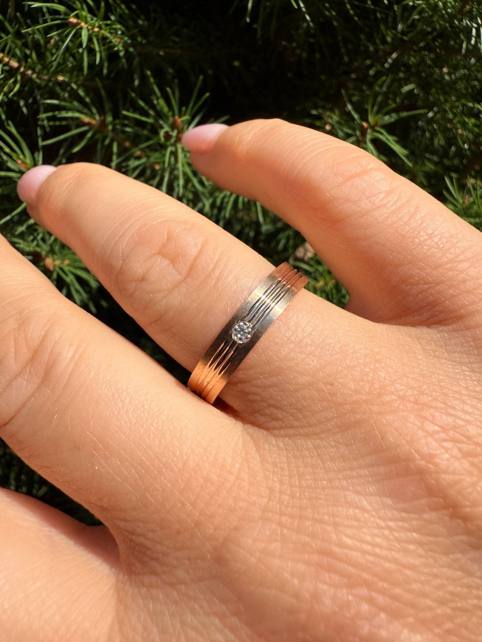 MOISSANITE Solitaire Wedding Band Ring - 14k Rose Gold Vermeil 925 Silver