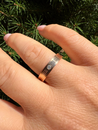 MOISSANITE Solitaire Wedding Band Ring - 14k Rose Gold Vermeil 925 Silver