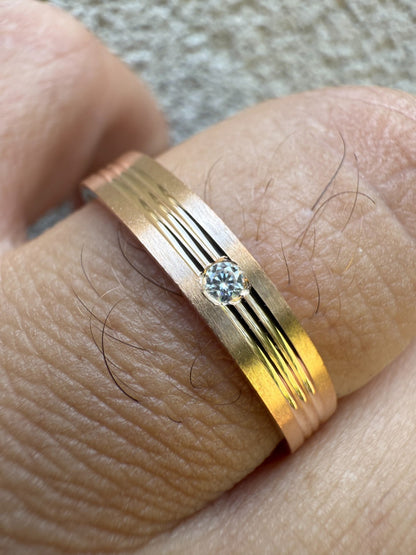 MOISSANITE Solitaire Wedding Band Ring - 14k Rose Gold Vermeil 925 Silver