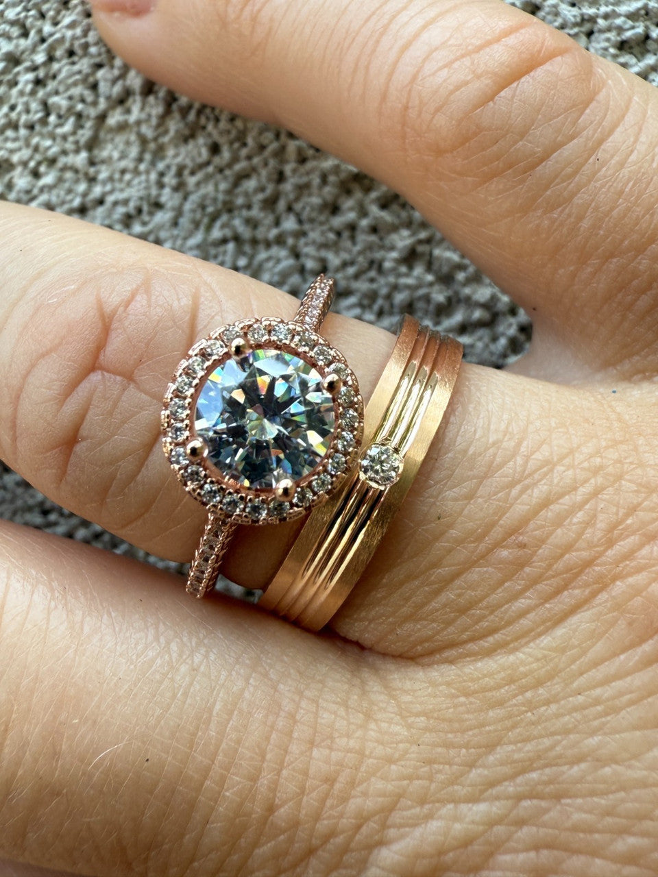 MOISSANITE Solitaire Wedding Band Ring - 14k Rose Gold Vermeil 925 Silver