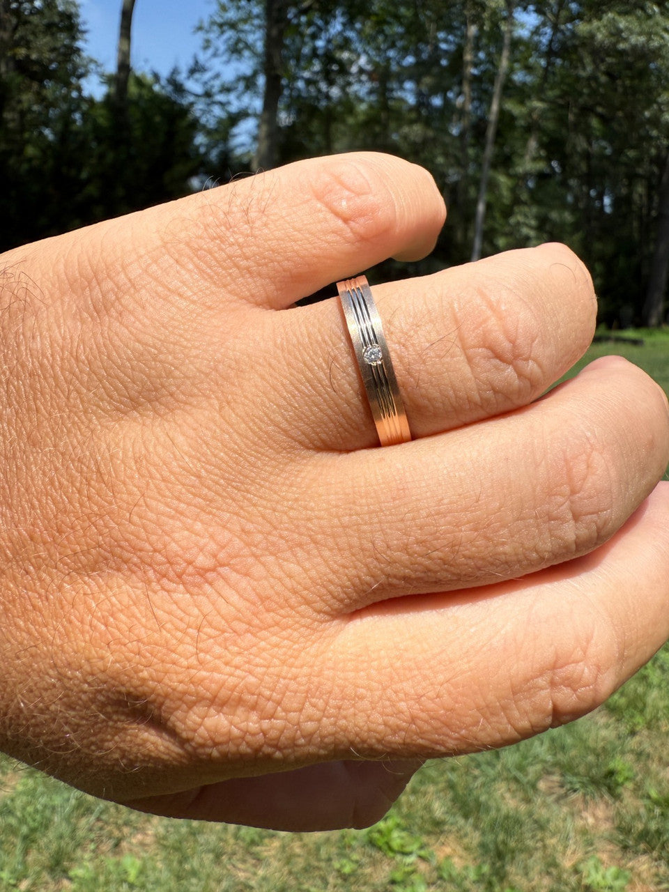 MOISSANITE Solitaire Wedding Band Ring - 14k Rose Gold Vermeil 925 Silver