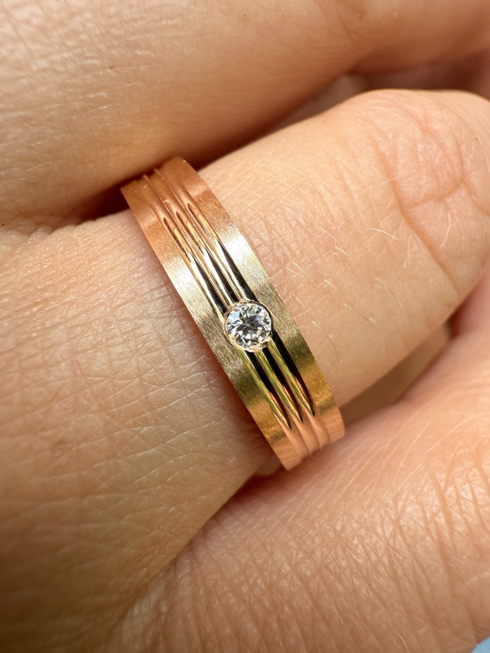 MOISSANITE Solitaire Wedding Band Ring - 14k Rose Gold Vermeil 925 Silver