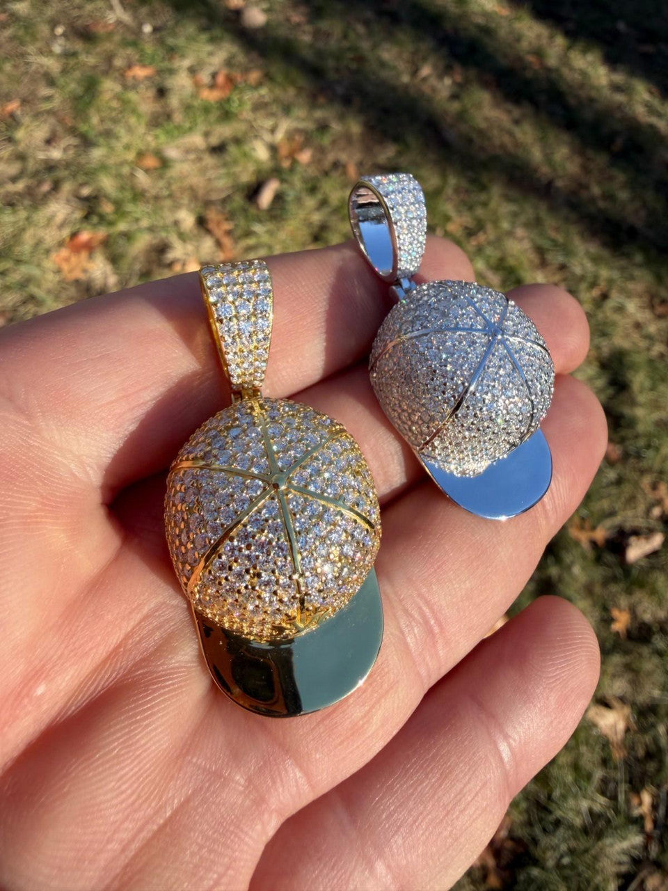 MOISSANITE New York Yankees Fitted Cap Iced Out Pendant - 14k Gold Vermeil Or 925 Silver - Medium 2"