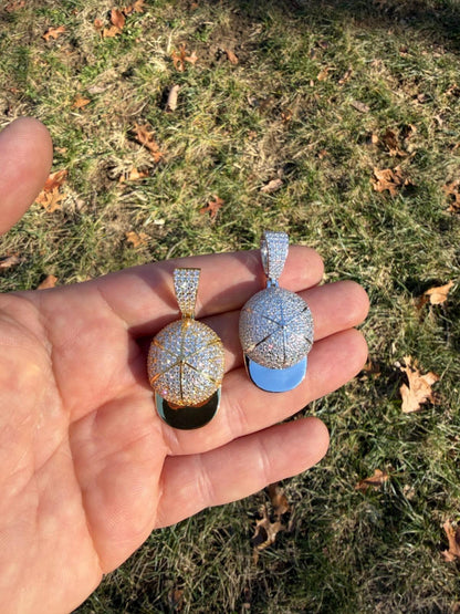 MOISSANITE New York Yankees Fitted Cap Iced Out Pendant - 14k Gold Vermeil Or 925 Silver - Medium 2"