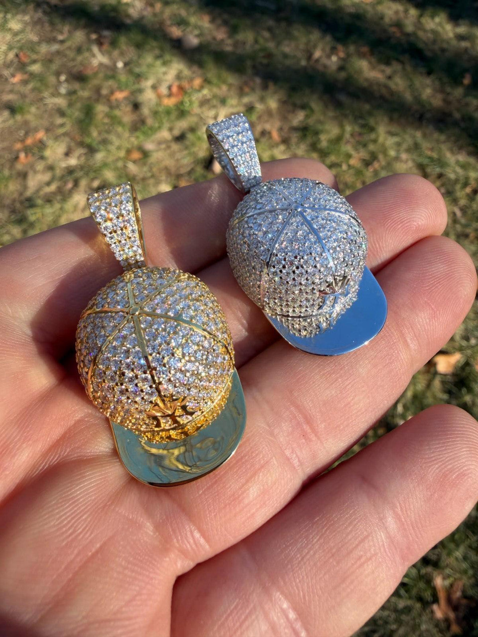 MOISSANITE New York Yankees Fitted Cap Iced Out Pendant - 14k Gold Vermeil Or 925 Silver - Medium 2"