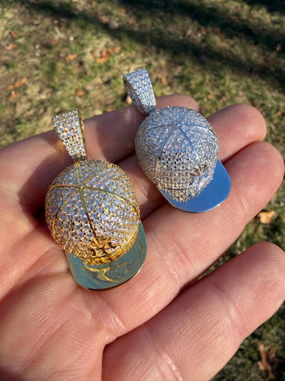 MOISSANITE New York Yankees Fitted Cap Iced Out Pendant - 14k Gold Vermeil Or 925 Silver - Medium 2"