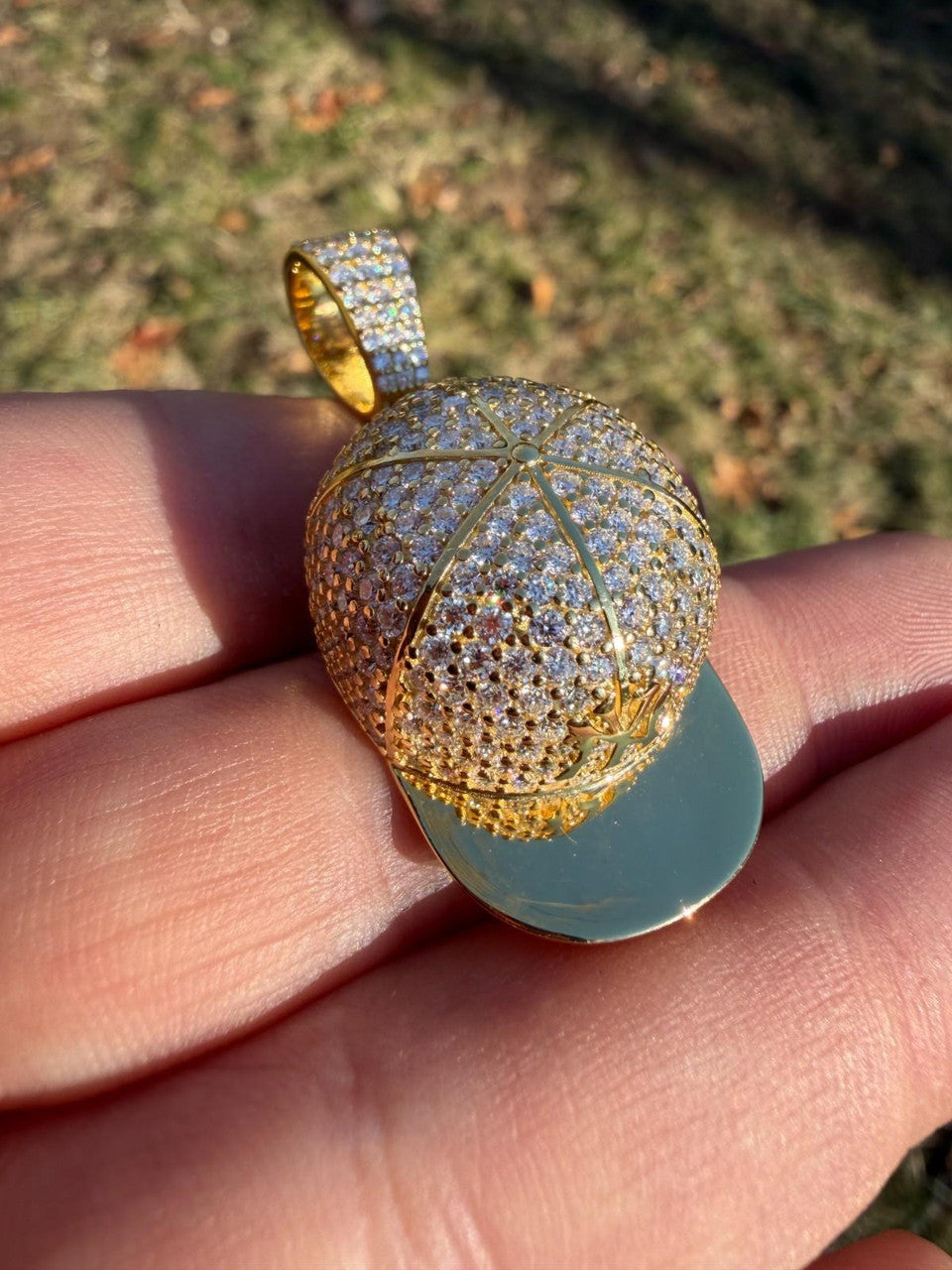 MOISSANITE New York Yankees Fitted Cap Iced Out Pendant - 14k Gold Vermeil Or 925 Silver - Medium 2"