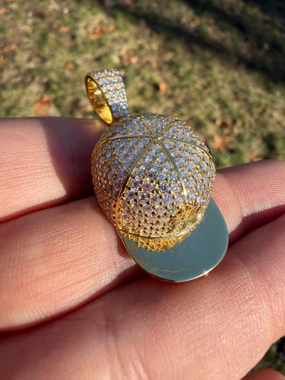 MOISSANITE New York Yankees Fitted Cap Iced Out Pendant - 14k Gold Vermeil Or 925 Silver - Medium 2"