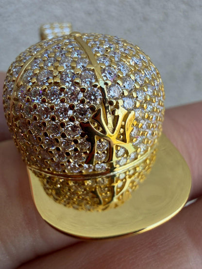 MOISSANITE New York Yankees Fitted Cap Iced Out Pendant - 14k Gold Vermeil Or 925 Silver - Medium 2"