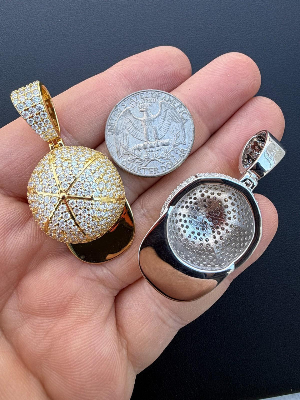 MOISSANITE New York Yankees Fitted Cap Iced Out Pendant - 14k Gold Vermeil Or 925 Silver - Medium 2"